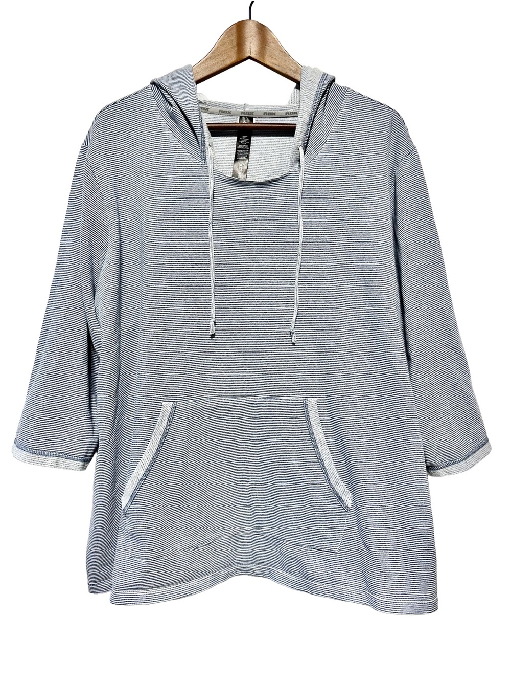 RBX Striped French Terry Hooded Pullover Sweatshirt 3X Blue White Soft